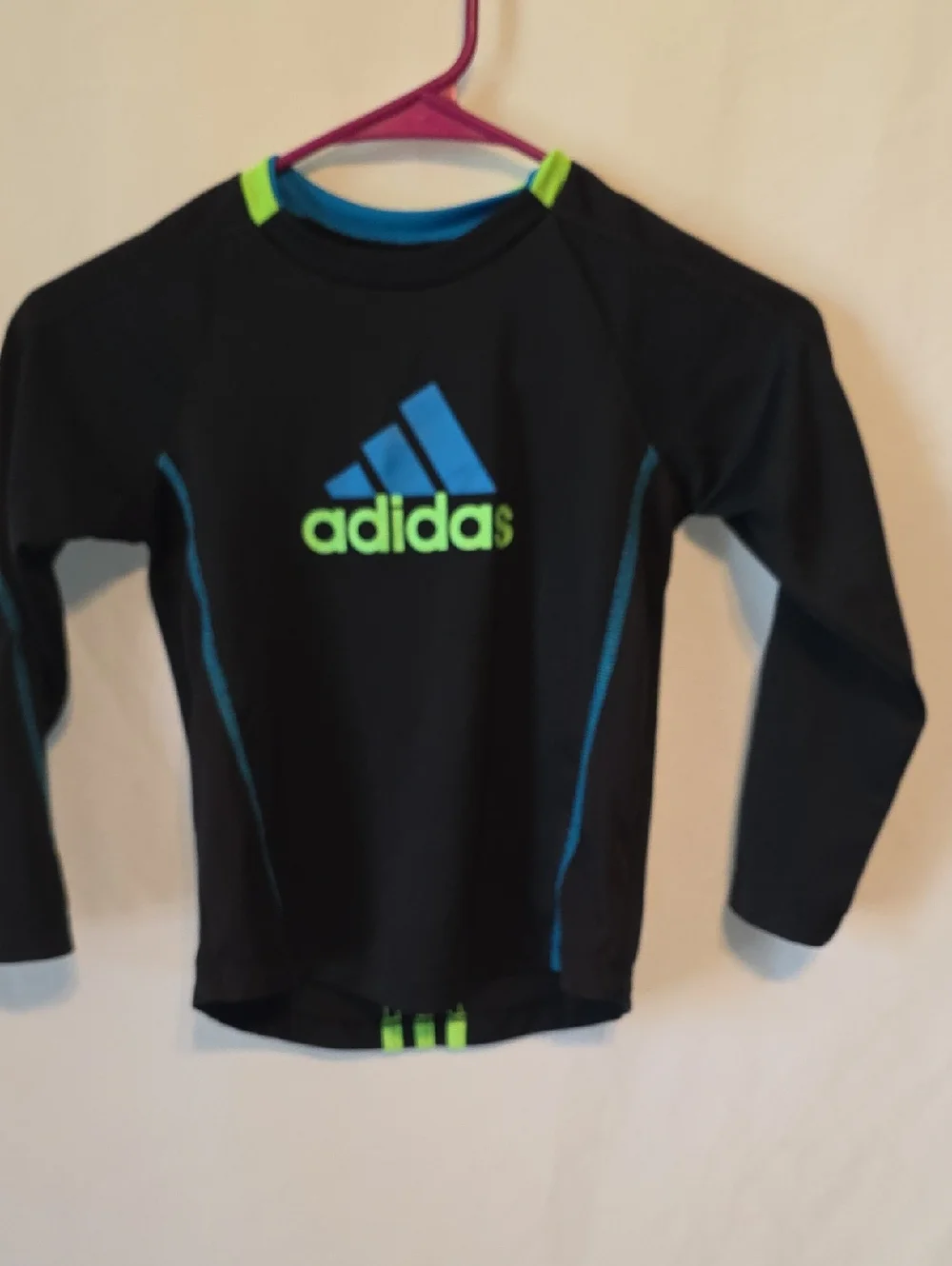 adidas Black Long-Sleeve Rashguard with Blue & Neon Green Logos